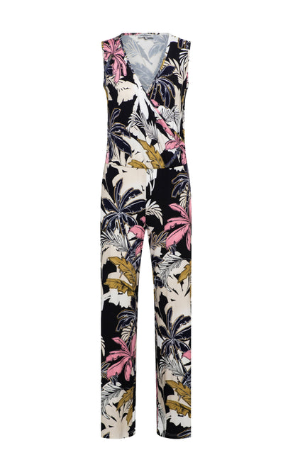 &Co woman Jumpsuit Pancha Palm Black Multi JU111 Stretchshop.nl