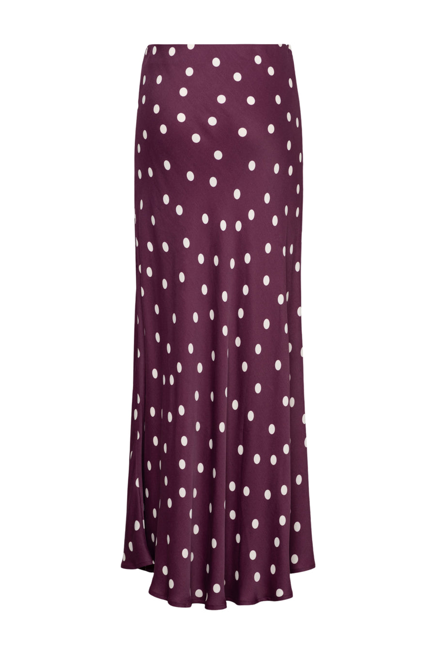 Lange rok van &Co woman, Bibbi Dot Plum Multi, met een kleurrijk dots patroon en wijde pasvorm, zichtbaar in de afbeelding.