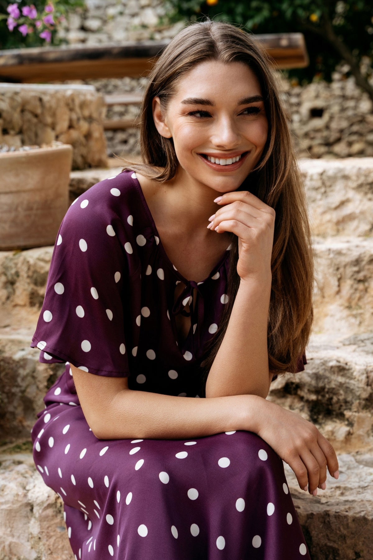 Lange rok van &Co woman met bontstippen in paars en multicolor, casual en stijlvol design, perfect voor elke gelegenheid.