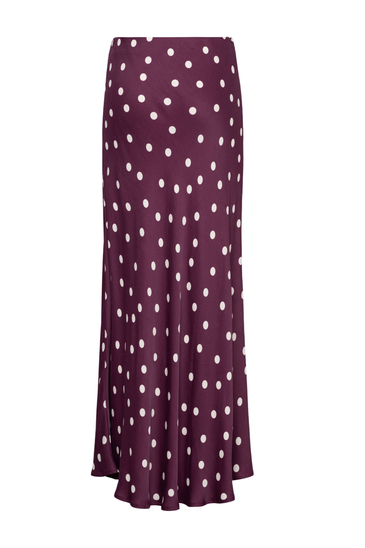 Blouse met een paarse en multicolore stippenpatroon van &Co woman, getailleerde rok Bibbi Dot Plum Multi, stijlvolle damesmode.