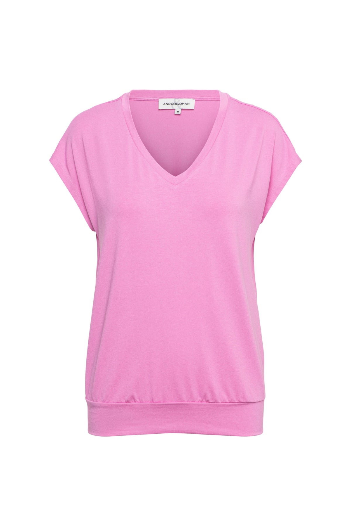 Roze top Lucia van &Co woman, modieuze damesblouse met ronde hals en korte mouwen, casual en stijlvol voor dagelijks gebruik