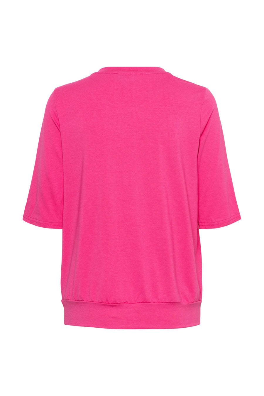 Roze top Lucille van &Co woman met korte mouwen en ronde hals, geschikt voor casual en stijlvolle outfits.
