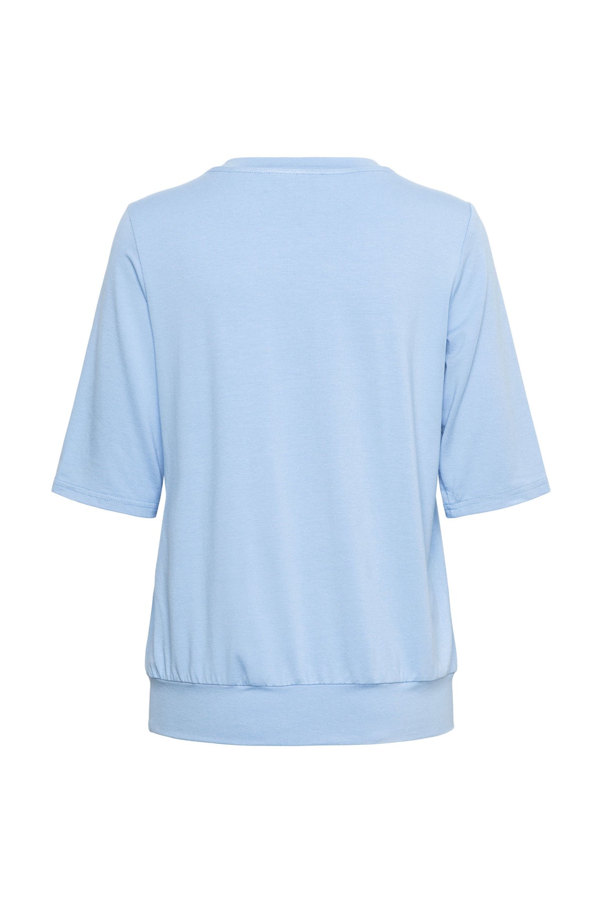 Blauwe chambray top Lucille van &Co woman, katoenen blouse met kraag en knopen, casual en stijlvol voor dames.