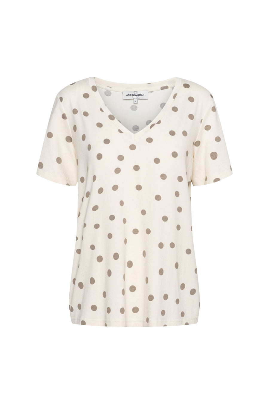 &Co woman Marley Dot top in vanilla en khaki, met een stippenpatroon en comfortabele pasvorm, zichtbaar in de afbeelding.