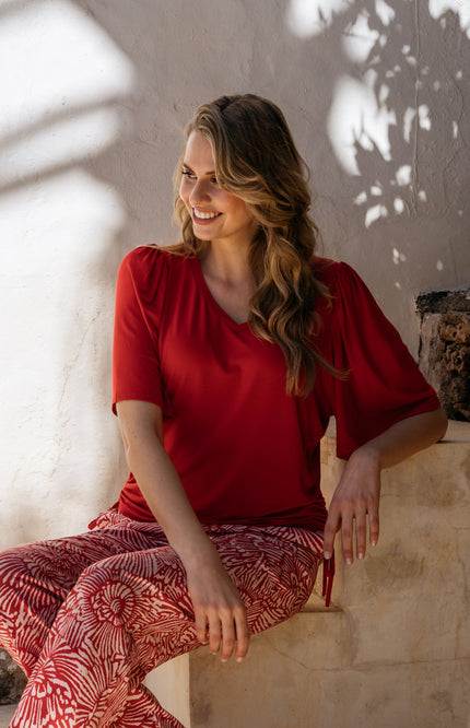 &Co woman Top Misha Stone Red TO291 Stretchshop.nl