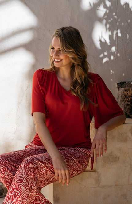 &Co woman Top Misha Stone Red TO291 Stretchshop.nl