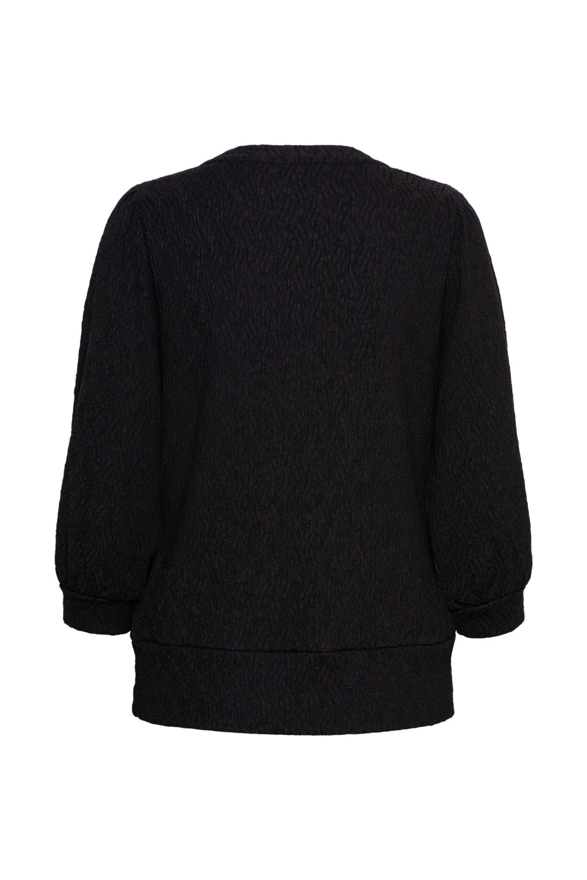 Zwarte &Co woman Tyler top met ronde hals en korte mouwen, gedragen door een model.