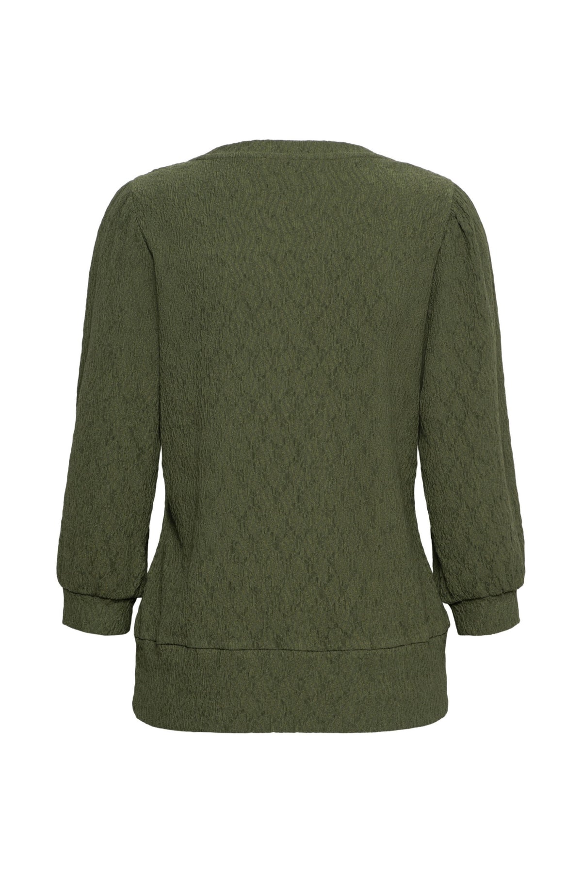Groene &Co woman Tyler Olive TO282 top met ronde hals en korte mouwen, gedragen door een model.