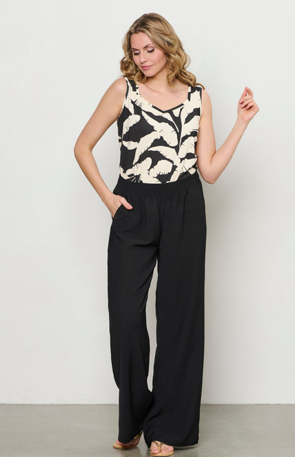 &Co woman Top Via Banana Leaf Black Multi SG109 Stretchshop.nl