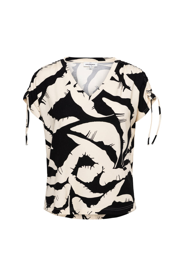 &Co woman Top Viana Banana Leaf Black Multi TO317 Stretchshop.nl