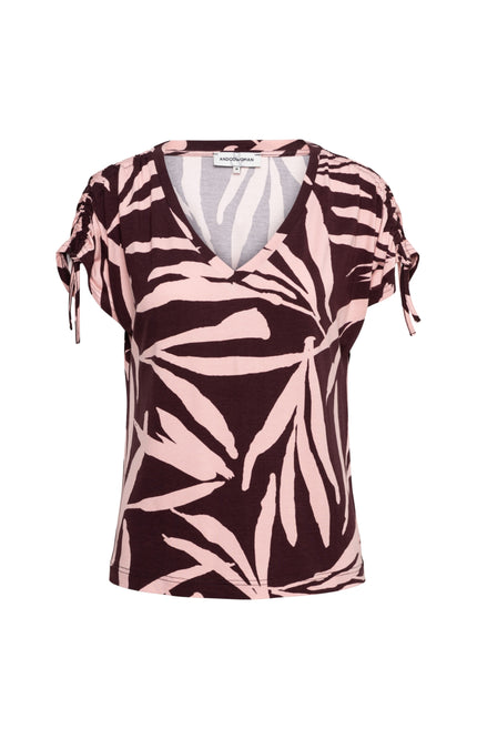 &Co woman Top Viana Leaf Aubergine Multi TO292 Stretchshop.nl