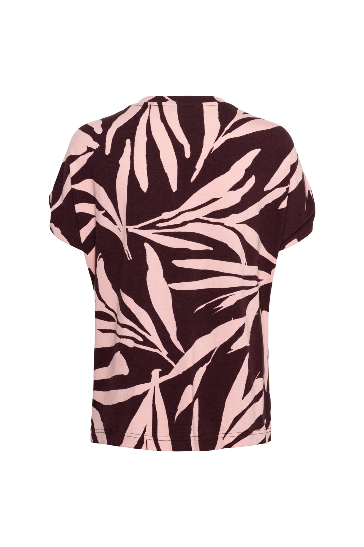 &Co woman Viana Leaf top in aubergine en multicolor met bladpatroon, katoenen blouse voor dames