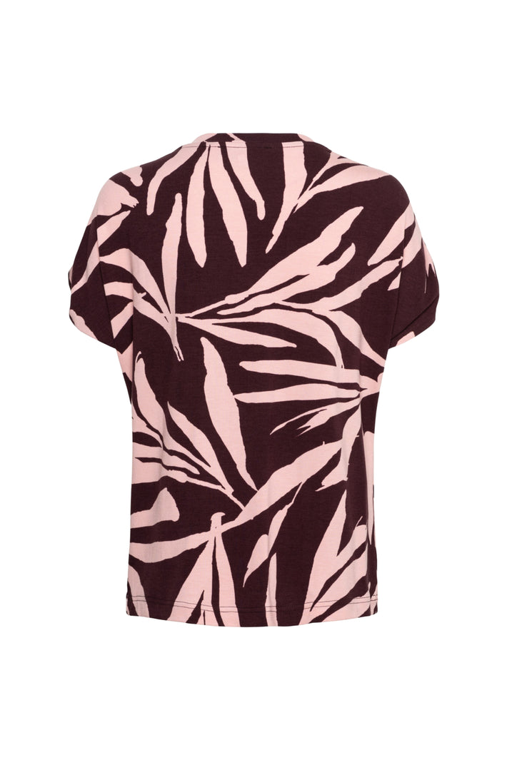 &Co woman Viana Leaf top in aubergine en multicolor met bladpatroon, katoenen blouse voor dames