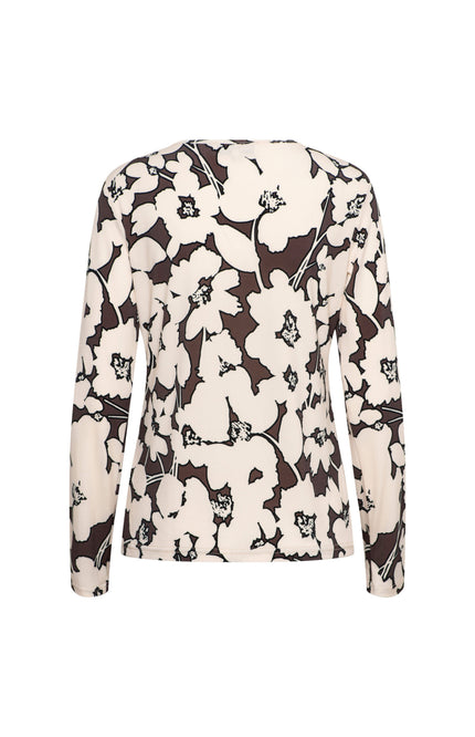 &Co woman Top Vigo Big Flower Chocolate Multi TO313 Stretchshop.nl