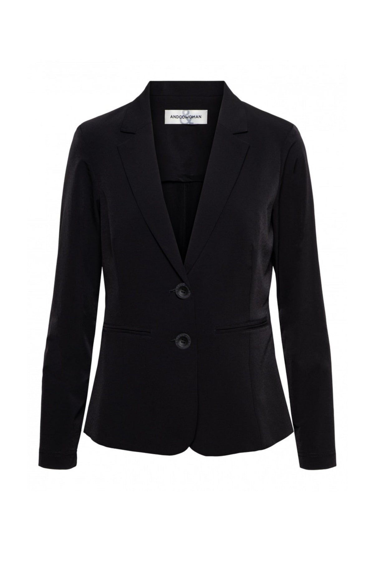 Zwarte Travel Blazer Phileine van &Co woman, stijlvolle damesjas met nette snit en praktische pasvorm, geschikt voor zakelijk en casual.