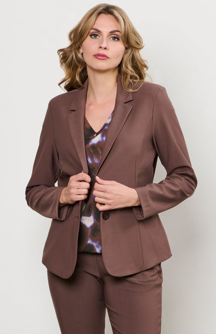 &Co woman Travel Blazer Phileine Chocolate BZ110-2 Stretchshop.nl