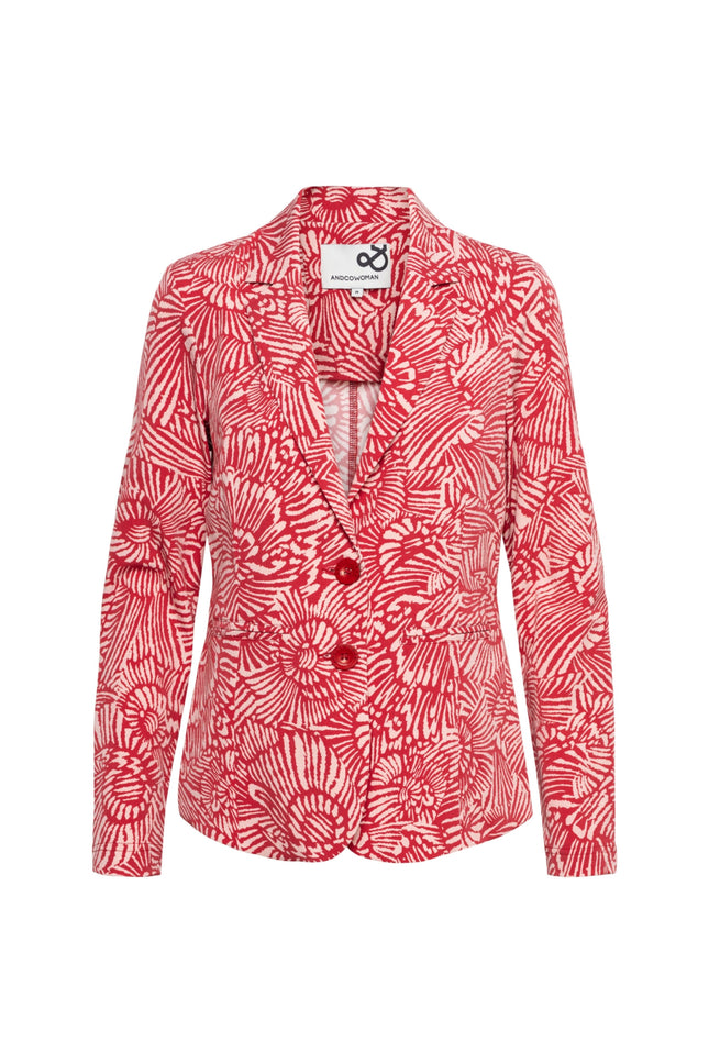 &Co woman Travel Blazer Phileine Fossil Flower Stone Red Multi BZ172 Stretchshop.nl
