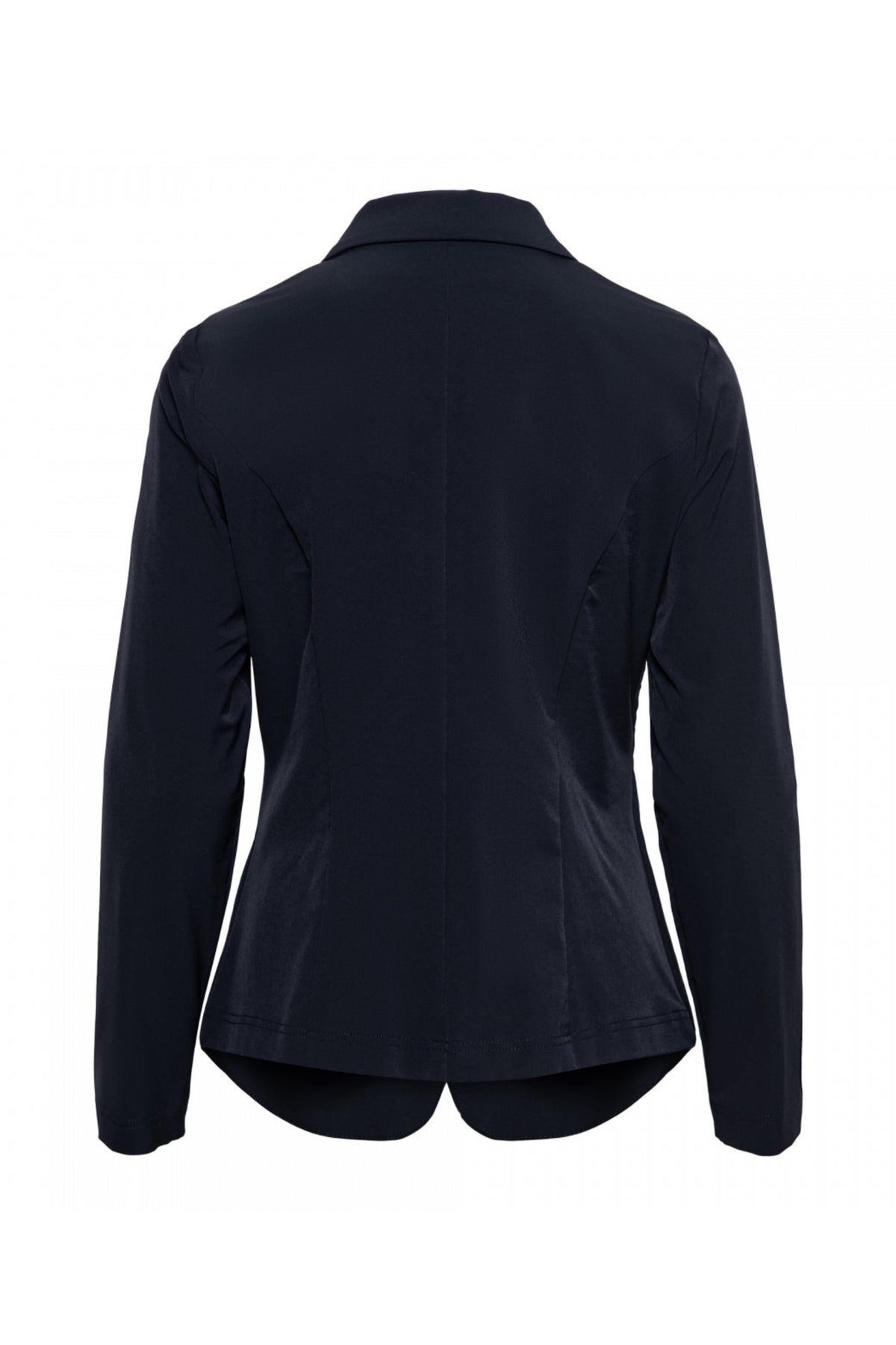 Navy travel blazer Phileine van &Co woman, getailleerd jasje met reverskraag en knopen, geschikt voor reizen en zakelijke gelegenheden.
