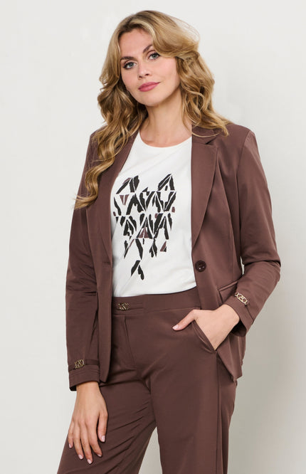 &Co woman Travel Blazer Presley Chocolate BZ173 Stretchshop.nl