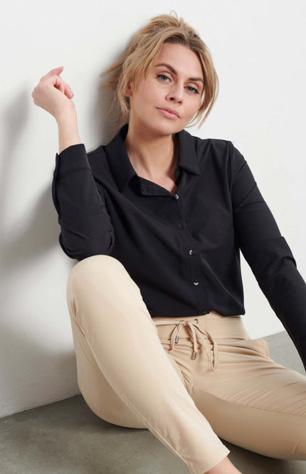 &Co woman Travel blouse olive zwart bl330 Stretchshop.nl