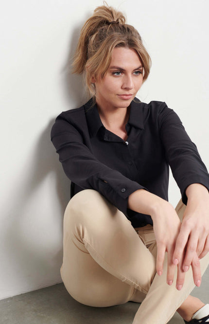 &Co woman Travel blouse olive zwart bl330 Stretchshop.nl