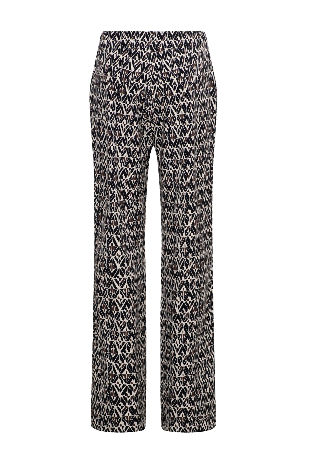 Natuurlijke afbeelding van de &Co woman Travel Broek Patrice Graphic in zwart en multicolor, comfortabel en stijlvol voor reizen.