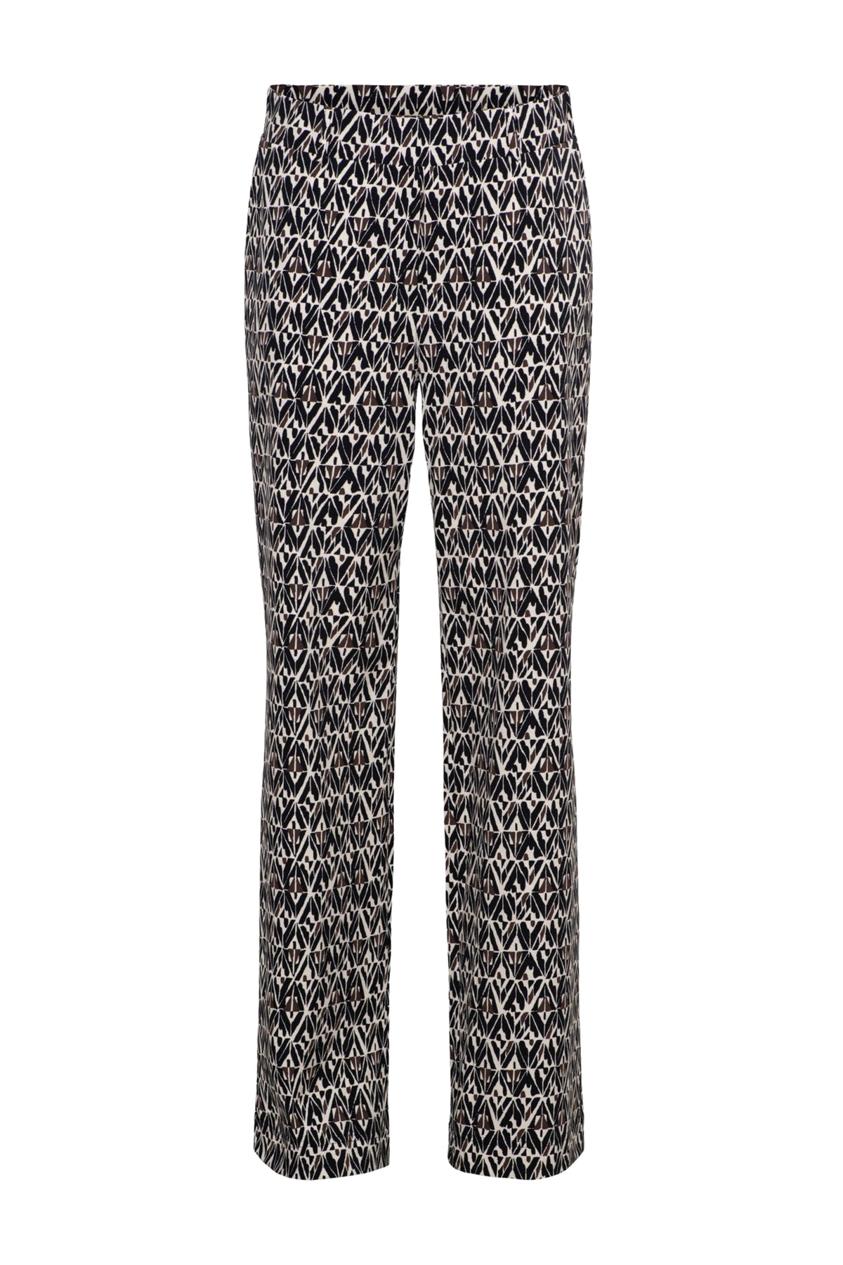 Zwarte multi-graphic travel broek voor dames van &Co woman, comfortabel en stijlvol voor reizen en dagelijks gebruik.
