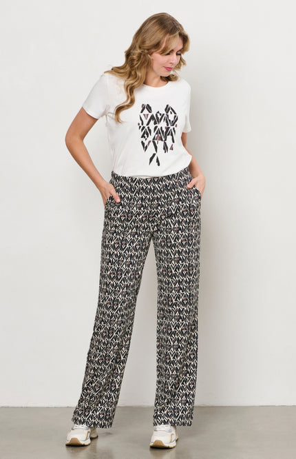 &Co woman Travel Broek Patrice Graphic Black Multi PA391 Stretchshop.nl