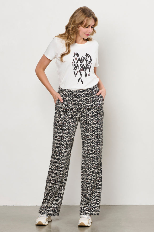 &Co woman Travel Broek Patrice Graphic Black Multi PA391 Stretchshop.nl