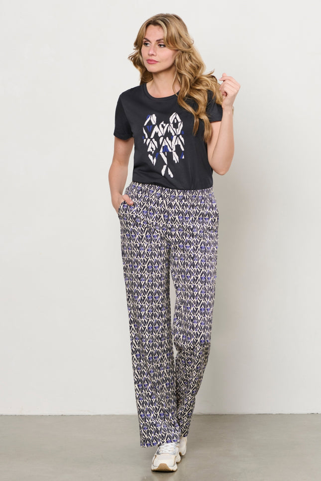 &Co woman Travel Broek Patrice Graphic Navy Multi PA391 Stretchshop.nl