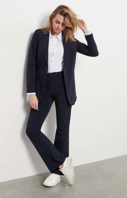 &Co woman Travel broek penelope flare navy Stretchshop.nl