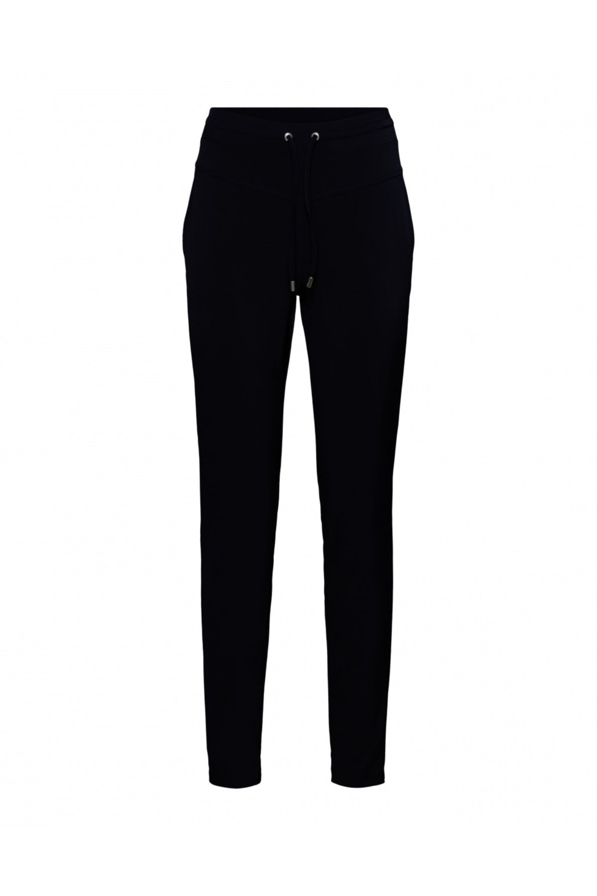 Navy blauwe reisbroek van &Co woman, model Penny, met comfortabele pasvorm en casual stijl, geschikt voor reizen en ontspannen dagen.