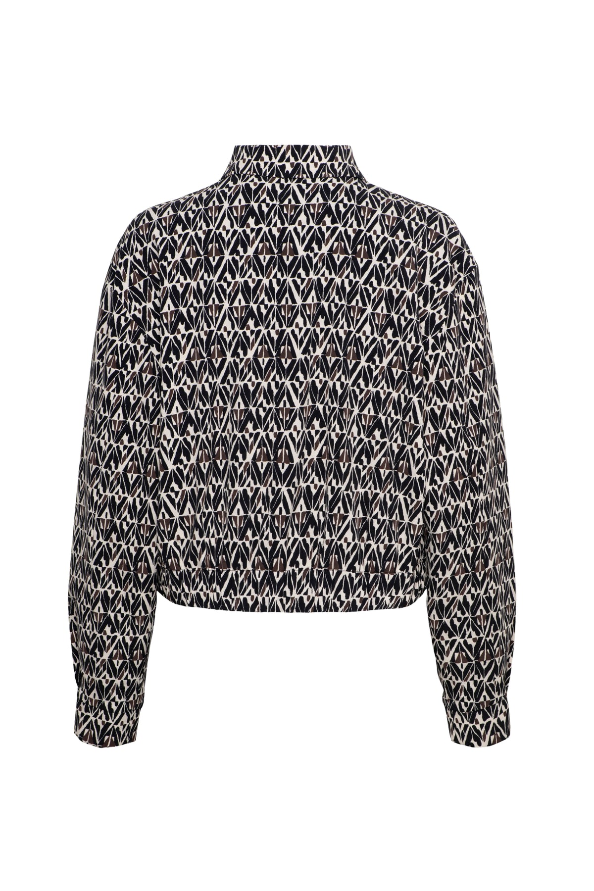 Zwarte multi-graphic reisjasje van &Co Woman, Paloma model, met stijlvolle print en comfortabele pasvorm.