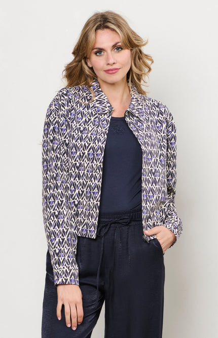 &Co woman Travel Jacket Paloma Graphic Navy Multi JA134 Stretchshop.nl