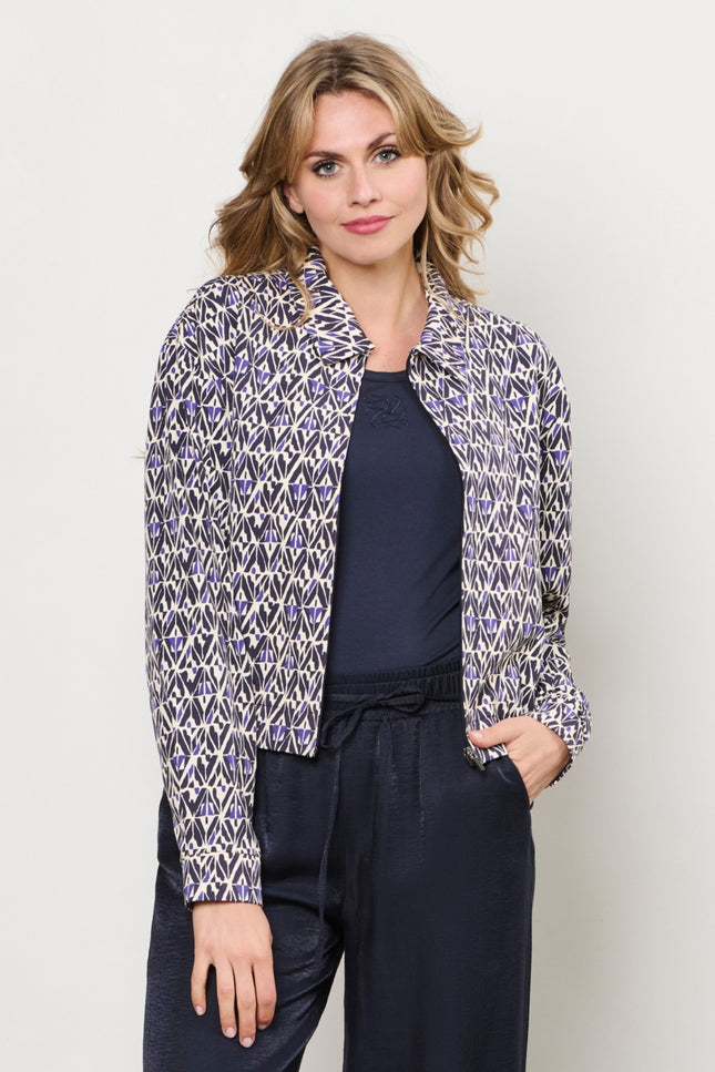 &Co woman Travel Jacket Paloma Graphic Navy Multi JA134 Stretchshop.nl