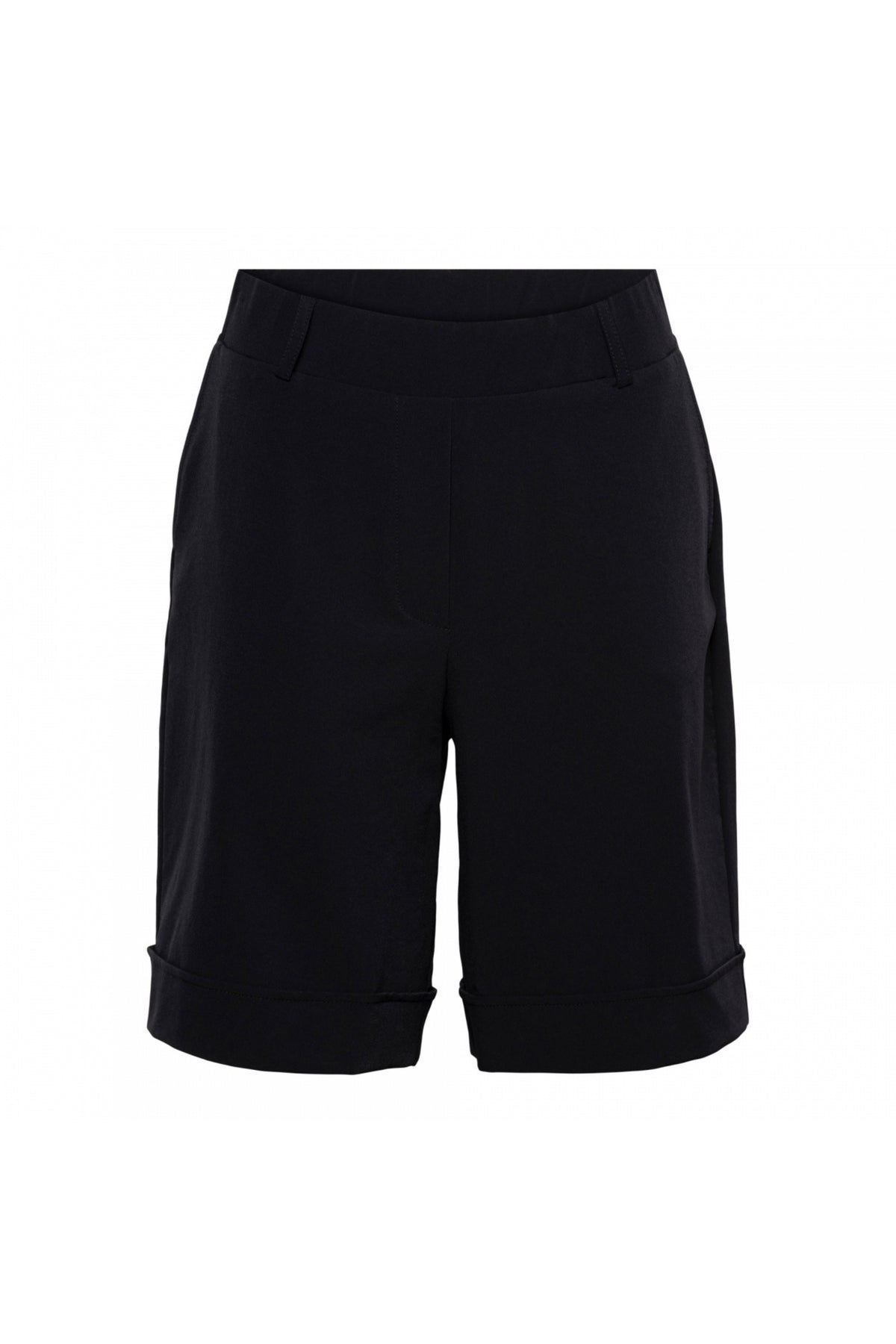 Zwarte reisshorts voor dames van &Co Woman, comfortabele pasvorm, geschikt voor reizen en casual dragen.