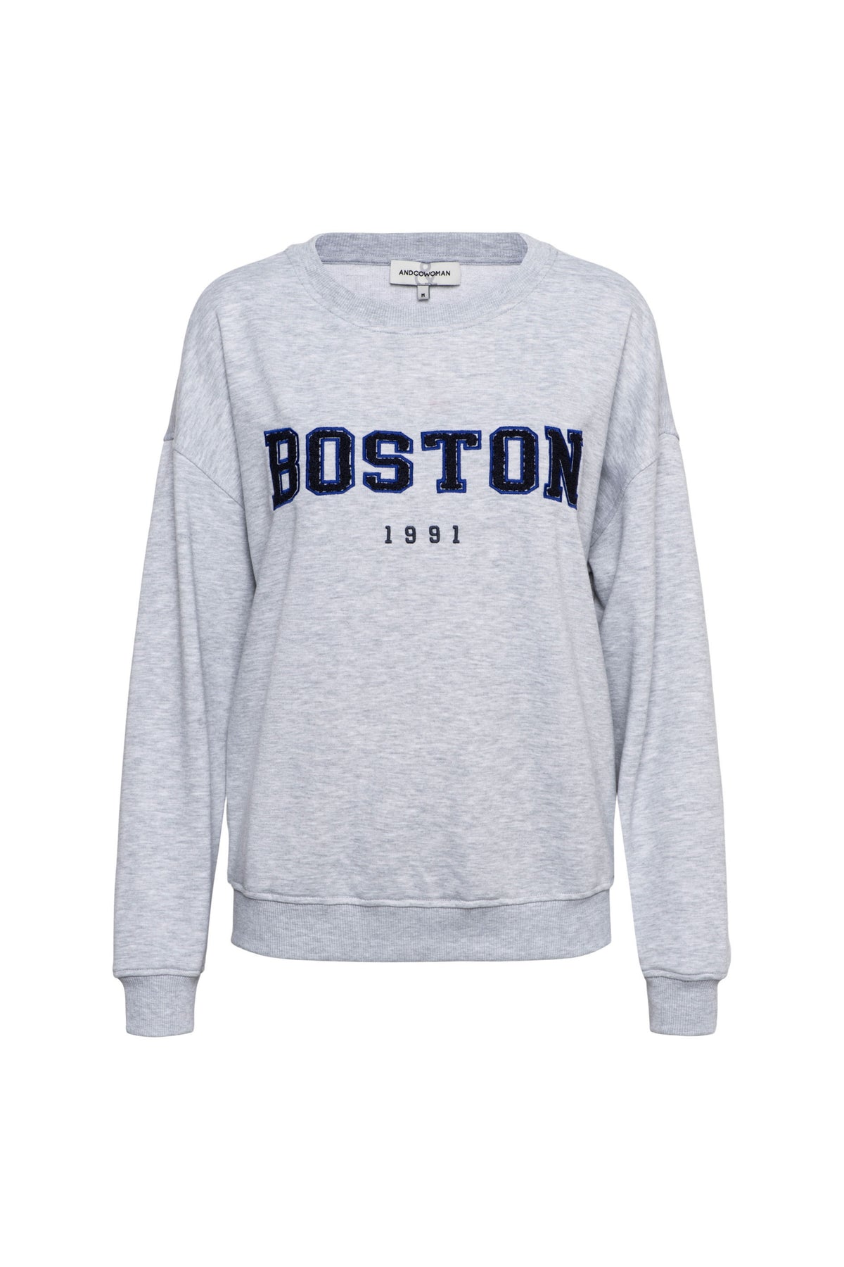 Grijze melange trui van &Co woman, Boston model, zachte en comfortabele damestrui met lange mouwen en ronde hals.