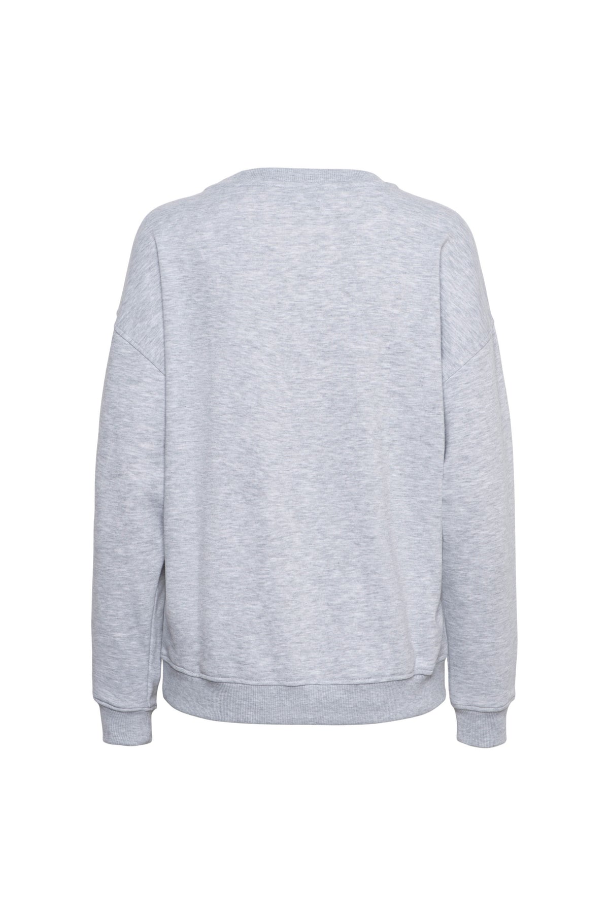 Grijze melange trui van &Co woman, Boston model, zachte knitwear met ronde hals en lange mouwen, casual en comfortabel.