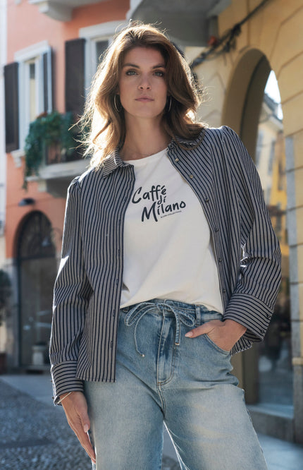 Elvira Casuals Blouse Fiore Striped Navy Stretchshop.nl