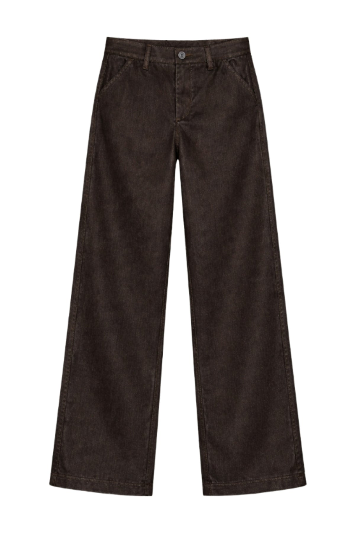 Liselot bruine broek van Elvira Casuals met parelaccenten, comfortabele pasvorm en casual stijl.