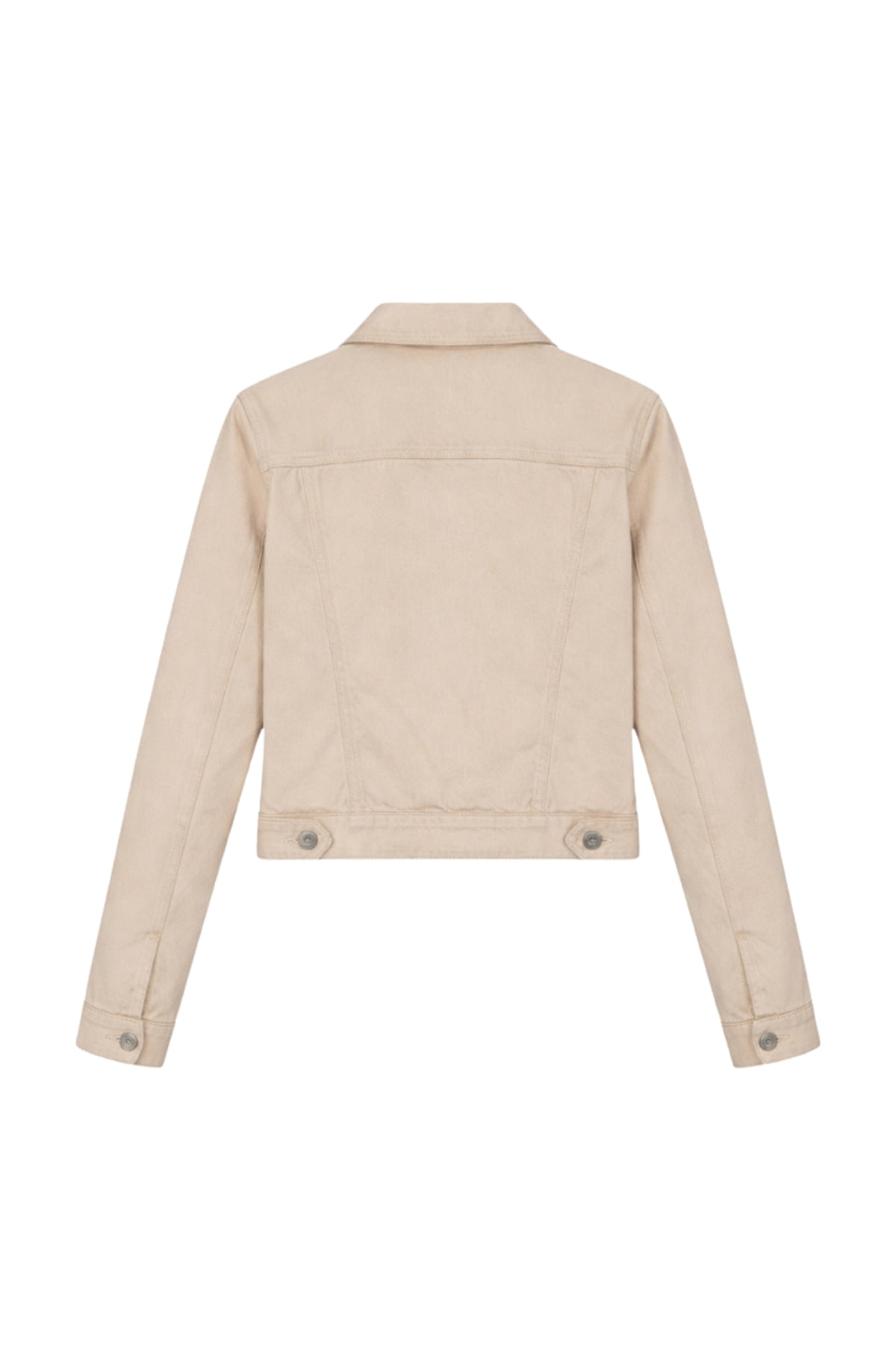 Licht cremekleurige Tamar jas van Elvira Casuals met parelmoer details, stijlvolle damesjas voor casual draagstijl.