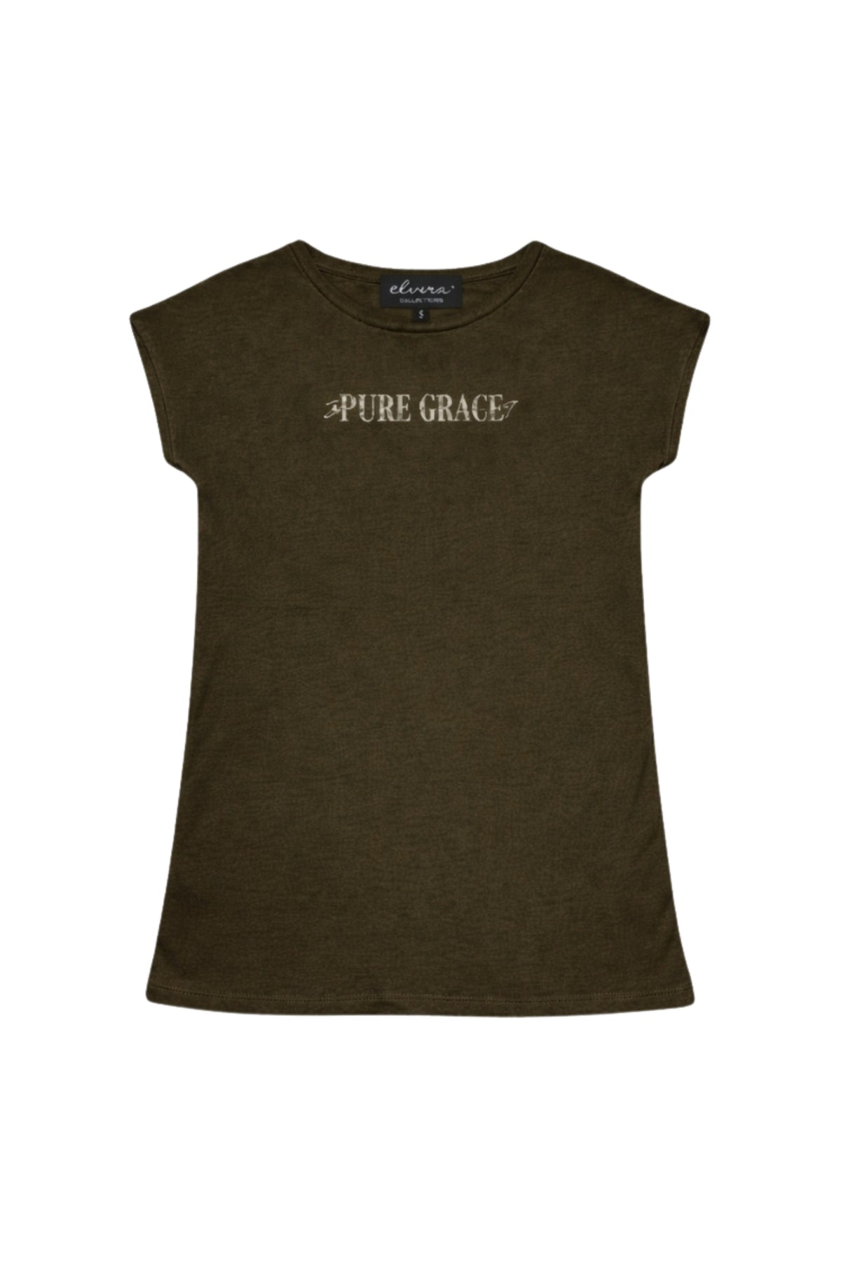 Khaki T-shirt van Elvira Casuals met ronde hals en korte mouwen, casual stijl voor dagelijks gebruik.
