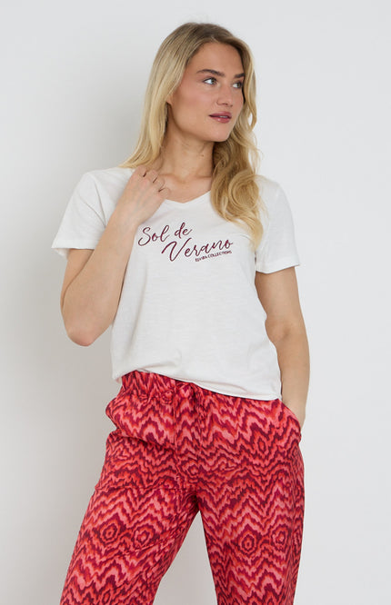 Elvira Casuals T-shirt Sol Offwhite Berry Stretchshop.nl