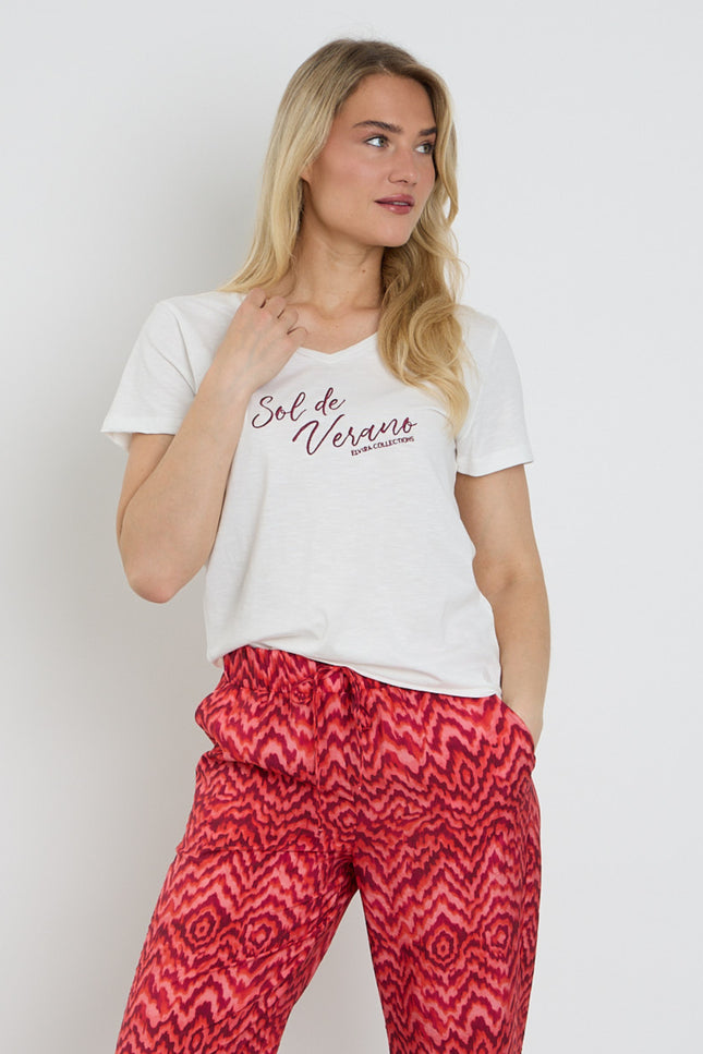 Elvira Casuals T-shirt Sol Offwhite Berry Stretchshop.nl