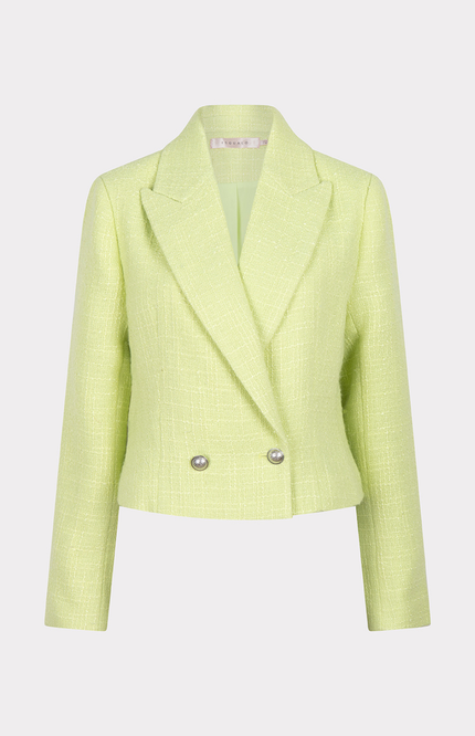 EsQualo Blazer Double Breasted Tweed Apple Green SP25.19012 Stretchshop.nl