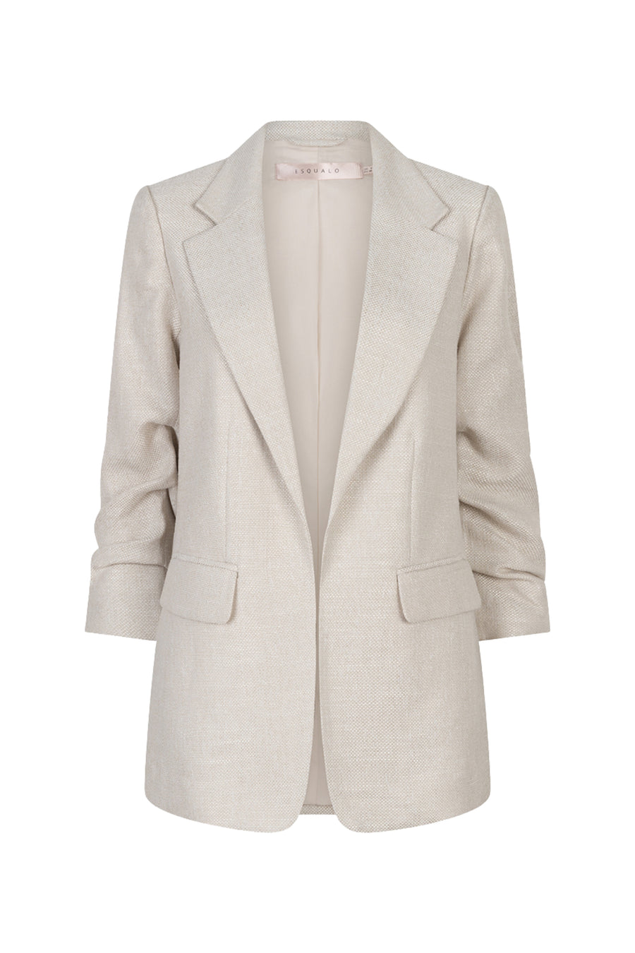 Licht zandkleurige linnen blazer van EsQualo, geschikt voor dames, met stijlvolle pasvorm en knoopsluiting.