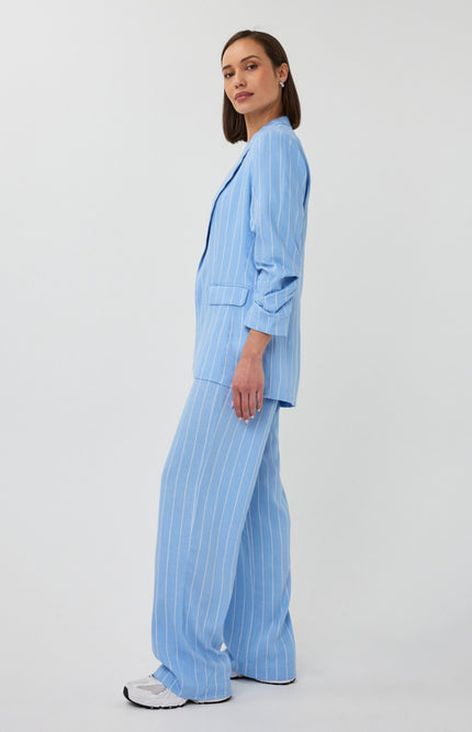 EsQualo Blazer Linen Stripe Pacific Blue SP26.17005 Stretchshop.nl