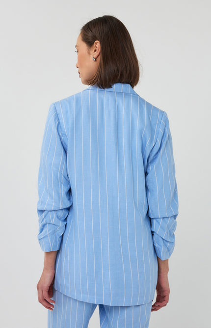 EsQualo Blazer Linen Stripe Pacific Blue SP26.17005 Stretchshop.nl