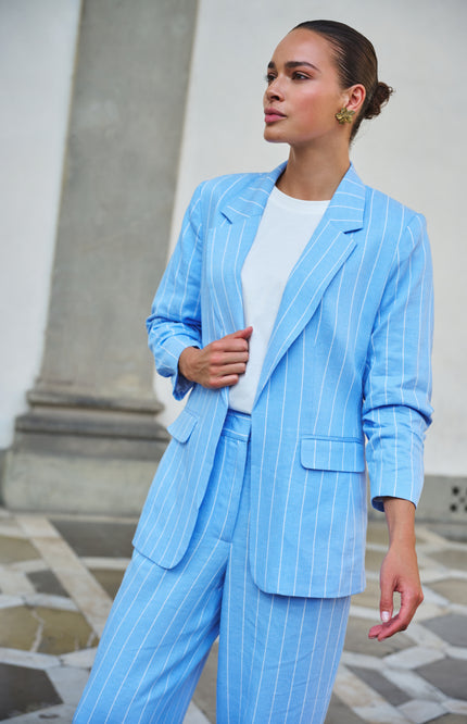 EsQualo Blazer Linen Stripe Pacific Blue SP26.17005 Stretchshop.nl