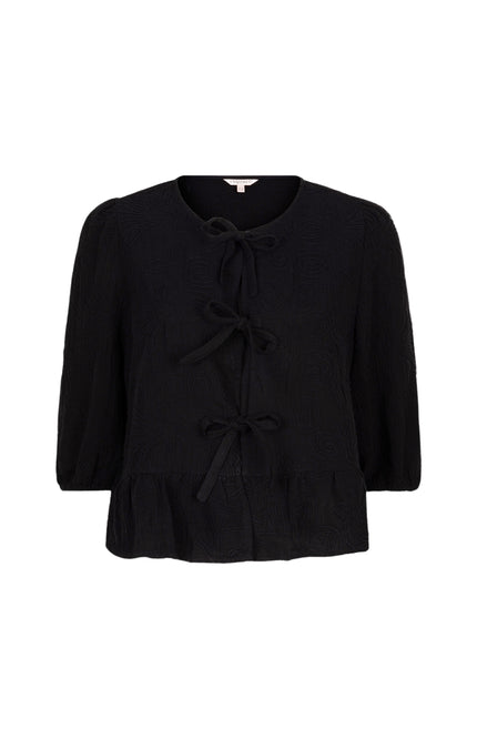 EsQualo Blouse 3D Embroidery Black HS25.09209 Stretchshop.nl